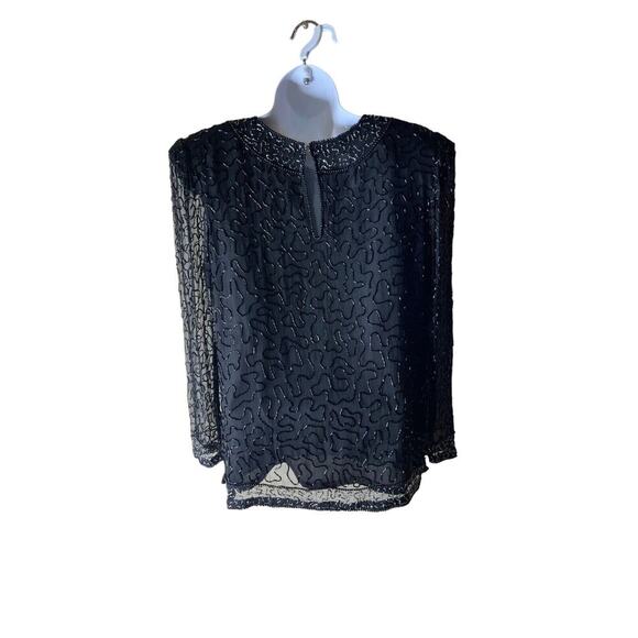 Sweelo Vintage 100% Natural Silk Black Iridescent Beaded Blouse Size Small - Picture 2 of 14
